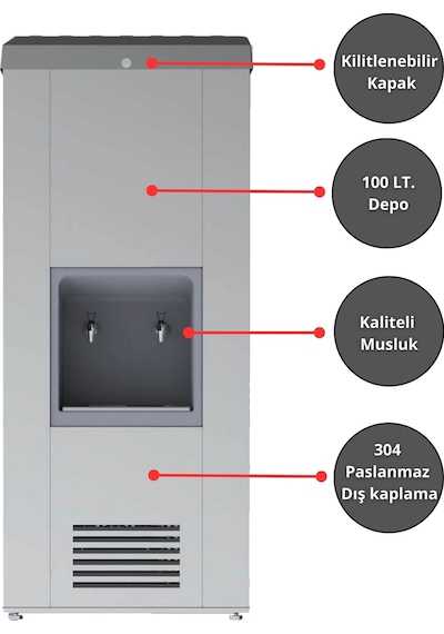100 Lt. Soğutmalı Arıtmalı Paslanmaz Endüstriyel Su Sebili