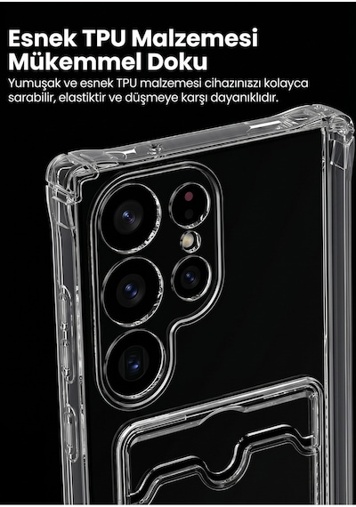 Samsung Uyumlu A06 Şeffaf Kartlıklı Telefon Kılıfı Darbe Emici Köşe Korumalı