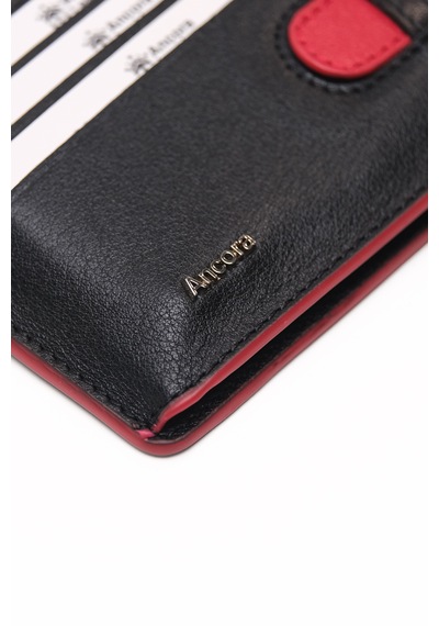 Ancora Leather Hakiki Deri-minimal Tasarım Kartlık-26205-kişiye Özel İsim Baskılı Siyah - Kırmızı
