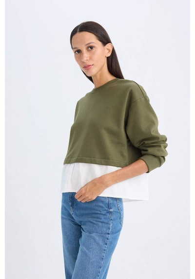 DeFacto Relax Fit Bisiklet Yaka Etek Ucu Detaylı Basic Düz Sweatshirt D5620AX24AUKH447