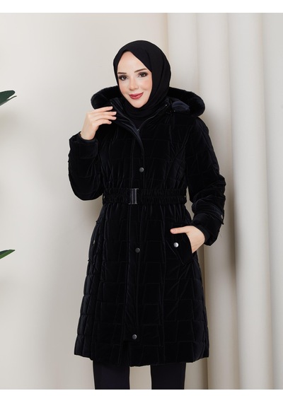 Eslemnur Nova Kumaş Şişme Mont 100cm Siyah