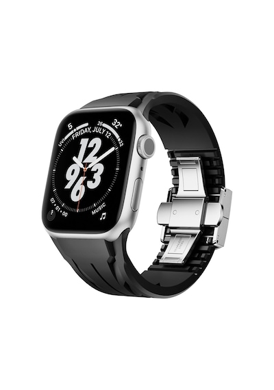 Apple Uyumlu  Watch  7 8 Se 45mm Krd-127 Metal Tokalı Uzunluk Ayarlı Silikon Kordon