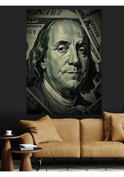 Ahşap Tablo Benjamin Franklin Dolar Resmi