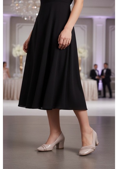 Dagoster Dza07-725541 Bej 6 Cm Kalın Topuklu Klasik Kadın Ayakkabı