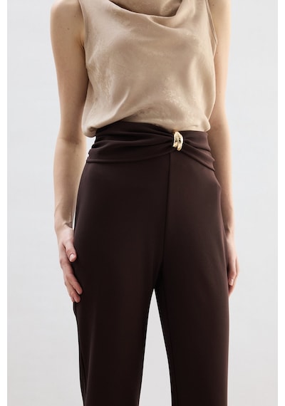Sateen Bel Aksesuarlı Pantolon - Kahve-136829 Kahve