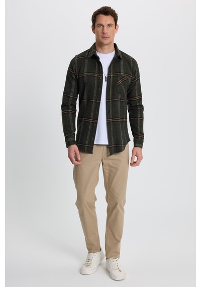 Tudors Erkek Slim Fit Dar Kesim Kareli Cepli Haki Oduncu Gömlek-41792 Çok Renkli