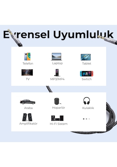 Bix BXAU103 3 M 3.5 MM Erkek Örgülü Aux Ses Kablosu