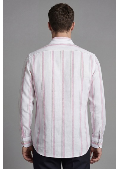 Bisse Pembe Regular Fit Pamuk Keten Uzun Paşa Yaka Gömlek Bsgmktn25329 D29