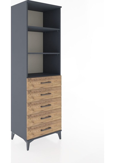 Hyperion Dolap 3 Raflı 5 Çekmeceli 60x44x195 Antrasit-çam Antrasit