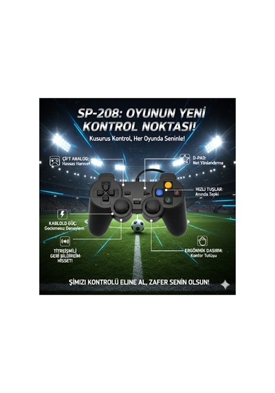 Sp-208 Usb Gamepad Pc/laptop İçin Ergonomik & Titreşimli Oyun Kolu Siyah - 784146819