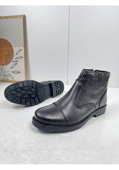 İmershoes Günlük Erkek Ayakkabı Dışı Hakiki Deri İçi Kürklü Büyük Numara Kaymaz Taban Fermuarlı Kışlık Bot 087 Siyah