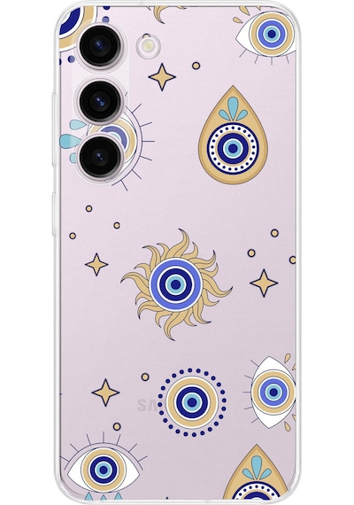 Samsung Galaxy S23 Plus İle Uyumlu 1mm Slim Fit Nazar Boncuğu 5 Baskılı Şeffaf Kılıf Şeffaf