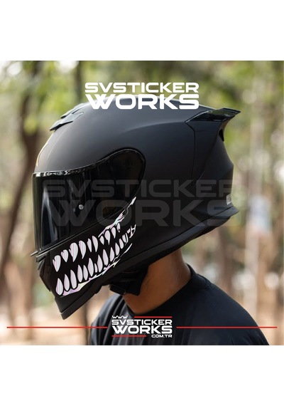 Ağız Diş Köpekbalığı Sticker Kask Vizör Sticker Tüm Kasklar Uyumlu 2 Adet Sağ Sol Hologram