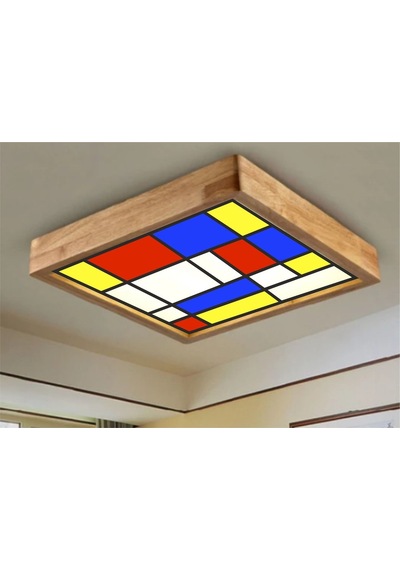 Ahşap Çerçeve Tavan Led Aydınlatma Avize 30X30Cm Salon Mutfak B