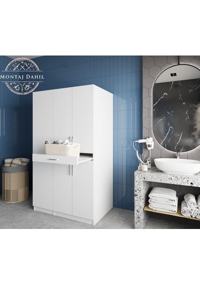 Tina Çamaşır Ve Kurutma Makinesi Dolabı Banyo Dolabı Beyaz Beyaz