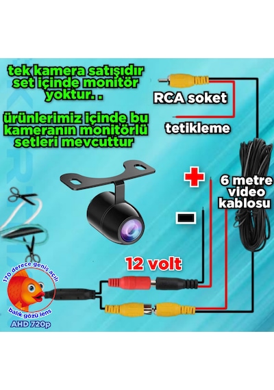 170'' Geniş Açı Balık Gözü Ahd 720p Kelebek Kamera Ön Yan Veya Arka Kullanıma Uygun 12 V 18,5 Mm