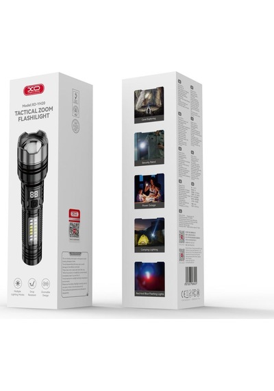 Xo-yh20 1200 Mah Dijital Ekranlı Teleskopik Zoomlu El Feneri Siyah