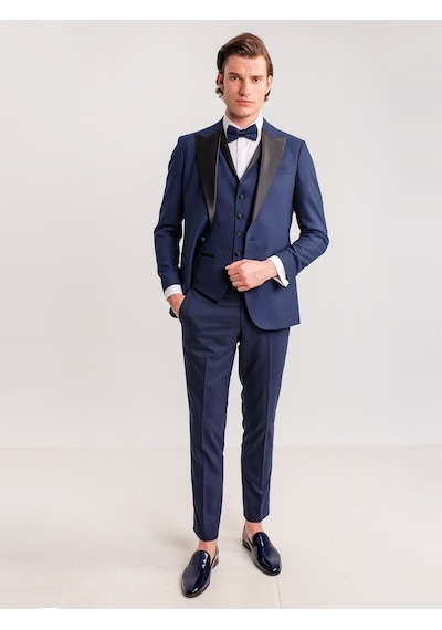 Dufy Lacivert Erkek Modern Fit Mono Yaka Smokin Takım - 61307 Lacivert