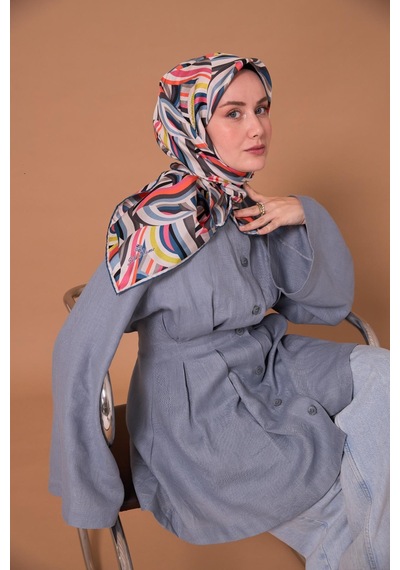 Silk Home Twill İpek Eşarp 11471-34 Petrol Mavi, Pembe, Mercan, Siyah