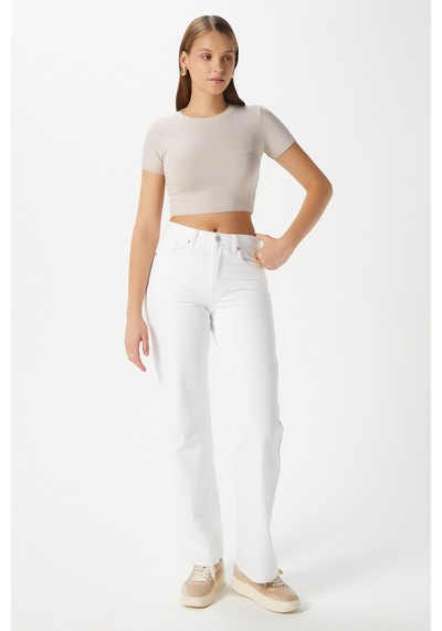Ritnice Kadın Deal Lux Touch Yumuşak Doku Crop Bej Bluz