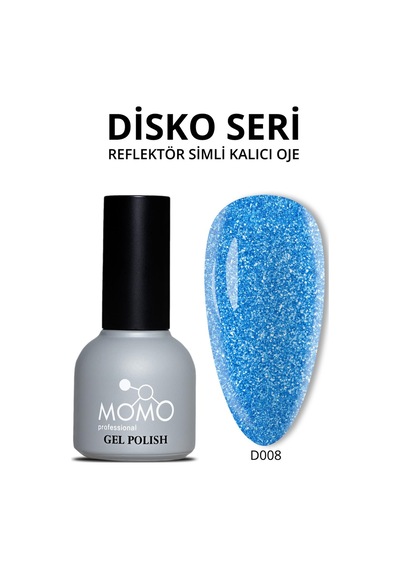 Momo Professional Disco Kalıcı Oje D008 Mavi Reflective Flash Gel Polish 10 Ml