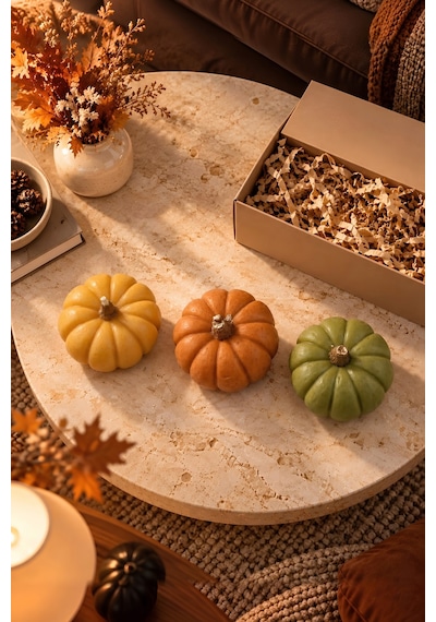 Renkli Balkabağı Mum Seti 3'lü Halloween Ve Sonbahar Dekorasyonu