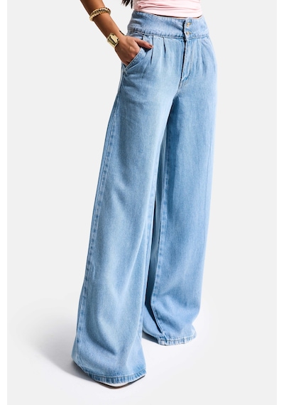 Itsbasic Kadın Mavi 1s6-3 Süper Palazzo Fit Viskon Özel Kumaş Dökümlü Denim Jean