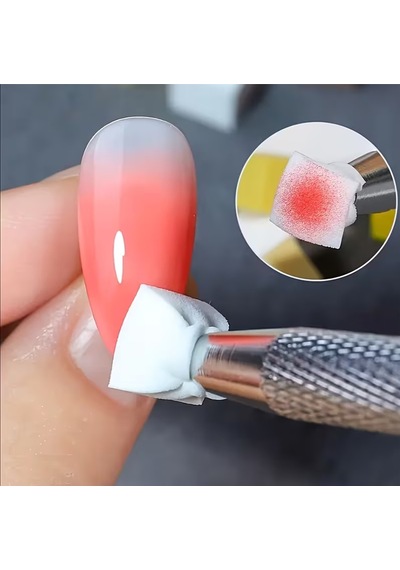 Nail Art Ombre Süngeri 200 Adet Beyaz Sünger + 1 Adet Metal Tutucu Set
