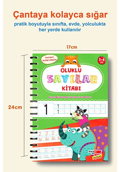 Sayıları Yazmayı Kolayca Öğreten Kitap Sihirli Uçan Kalemli Oluklu (Kabartmalı) Sayılar Kitabı Dikkat Atölyesi Yayınları