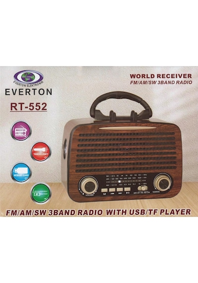 Everton RT-552 Bluetooth Fm-usb-tf-aux Şarjlı Nostaljik Radyo Hoparlör