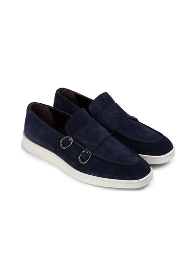 Deery Hakiki Süet Lacivert Çift Tokalı Erkek Loafer Ayakkabı - 01966mlcvc01 Lacivert