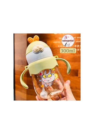 300ml Figürlü Pipeti Suluk Bebek Matara Askılı Sevimli Su Şişesi Bebek Pipetli Biberon Matara Yeşil