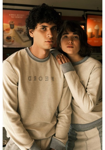 Beord Ham-gri %100 Pamuk Bisiklet Yaka Sweatshirt Bss1-142