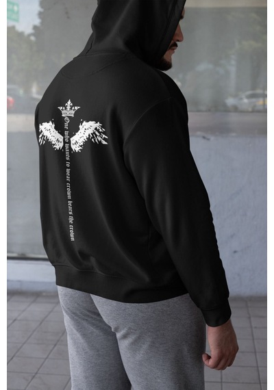 Macklin Unisex Kadın Erkek The King Ön Arka Baskılı Özel Tasarım Baskılı Kapşonlu Sweatshirt Siyah Mck1530 Siyah