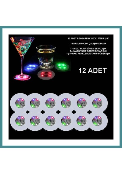 Trendexa Renkli Led Işıklı Bardak Altlığı - Dekoratif 12 Adet, Pilli Mac