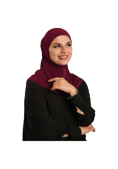 Hürrem Bone Bordo Pratik Hazır Geçmeli Boru Boneli İkili Tesettür Eşarp Sandy Düz 2501 16 bordo