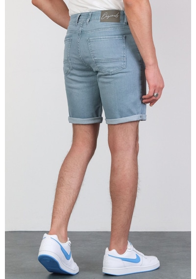 HLT Jeans Erkek Taşlamalı Rahat Kesim Likralı Esnek Mavi Jean Denim Kot Şort 001