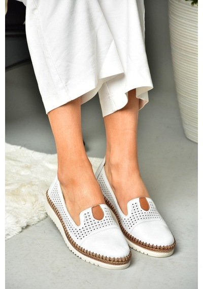 Fox Shoes P555500103 Beyaz Hakiki Deri Kadın Ayakkabı 001