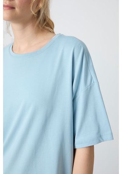 Tommy Life Açık Mavi Penye Modal Yumuşak Tuşeli Oversize Fit Basic Kadın T-shirt- 97285 Açık Mavi