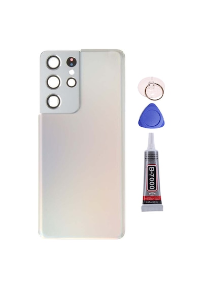 Samsung S21 Ultra Beyaz Uyumlu Arka Kapak Batarya Kapağı Pil Kapağı Yapışkan Ve Sökme Aparatıyla Beraber Full Set Beyaz