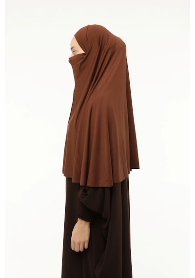 Altobeh Hazır Türban Peçeli Pratik Eşarp Tesettür Nikaplı Hijab - Namaz Örtüsü Sufle 3xl - Çikolata Çikolata
