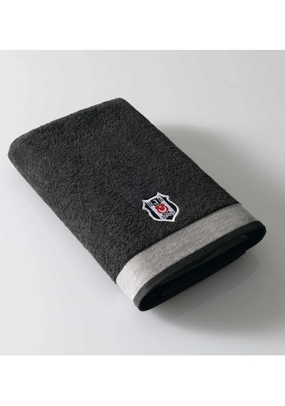 Taç Taraftar Lisanslı Beşiktaş Bukle Banyo Havlusu 70x140 Siyah