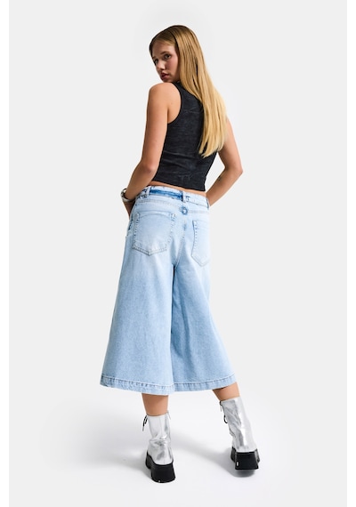 it's basic Kadın Mavi 12s6-3 Süper Baggy Fit Kemer Detaylı Maxi Boy Denim Şort