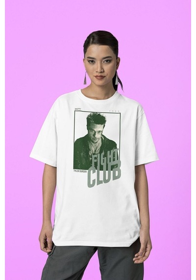 Fight Club 1999 Tyler Durden Baskılı Unisex Tişört, Oversize Film Beyaz