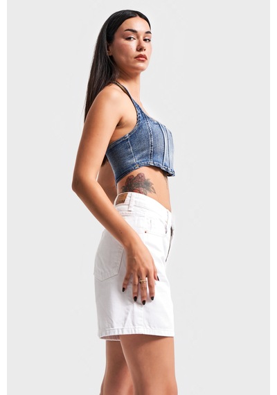 Itsbasic Kadın Beyaz Renk Diana Mom Fit Denim Şort