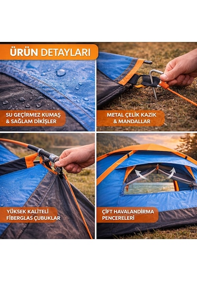 Büro Ev Ofis Kamp Keyfi İçin 200x150x110cm 3kişilik Manuel Kurulum Taşıma Çantalı Doğa Çadırı Diğer