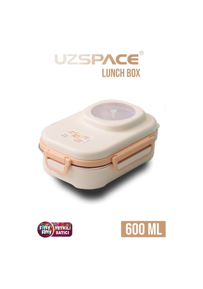 Uzspace 600 Ml Çorba Kaseli-çelik Kaşık Çatallı Paslanmaz Çelik Bento Lunch Box Yeni Nesil Sefer Tası-fflbox8021600 Bej