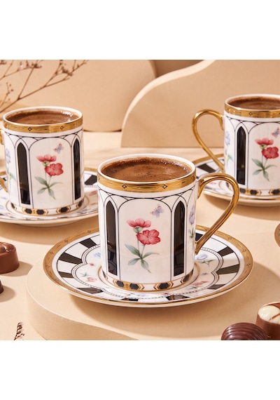 Aryıldız Best 12 Parça 6 Kişilik Kahve Fincan Takımı Siyah 90 Ml Çok Renkli