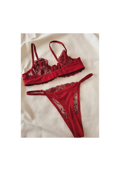 Demirsa Boutique Dantelli Çiçekli Balenli Bordo İç Çamaşır Takım Sütyen&tanga Bordo