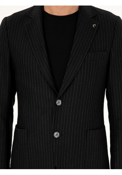 Cacharel Siyah Slim Fit Kaşmir Karışımlı Takım Elbise